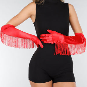 NEW121125 Rode Satijnen Stretch Handschoenen