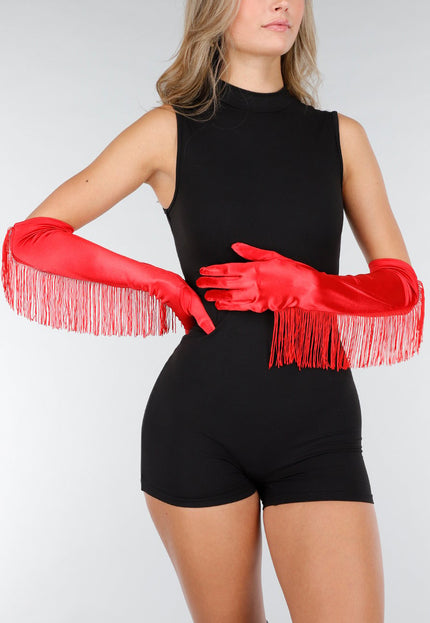 NEW121125 Rode Satijnen Stretch Handschoenen