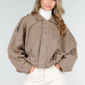 NEW121125 Taupe Suèdelook Jas