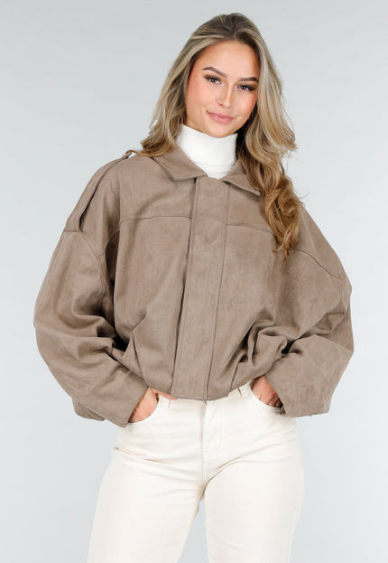 NEW121125 Taupe Suèdelook Jas