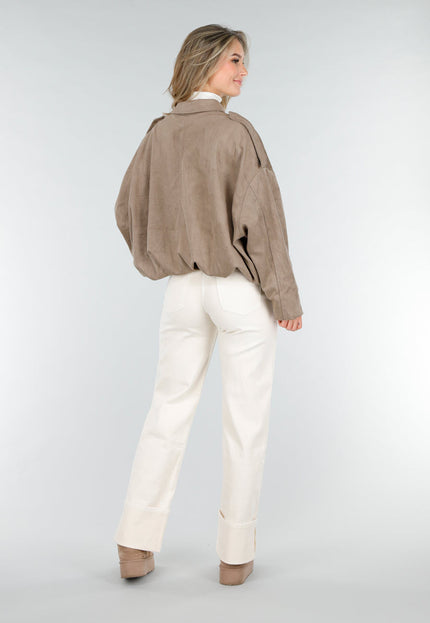 NEW121125 Taupe Suèdelook Jas