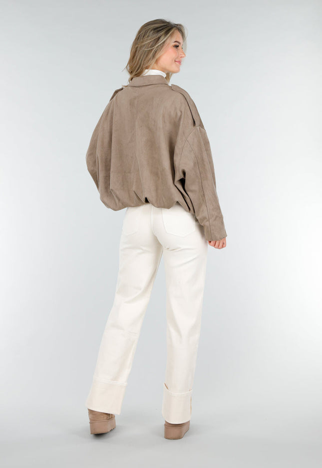 NEW121125 Taupe Suèdelook Jas
