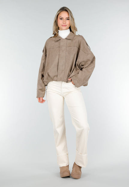 NEW121125 Taupe Suèdelook Jas