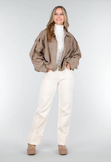 NEW121125 Taupe Suèdelook Jas