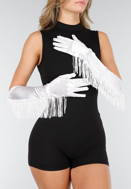 NEW121125 Witte Satijnen Stretch Handschoenen