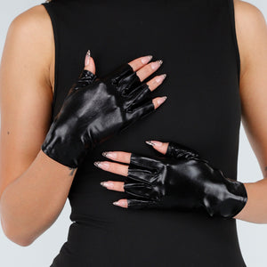 NEW121125 Zwarte Lederlook Stretch Handschoenen