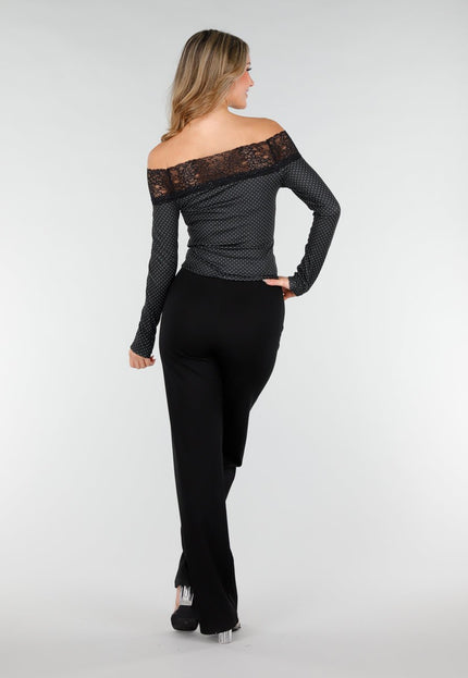 NEW121125 Zwarte Off Shoulder Polka Dot Top