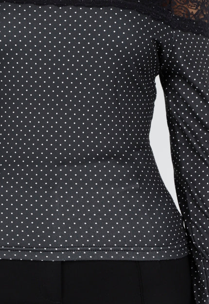 NEW121125 Zwarte Off Shoulder Polka Dot Top