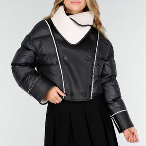 NEW121125 Zwarte Pufferjas met Sherpa Kraag