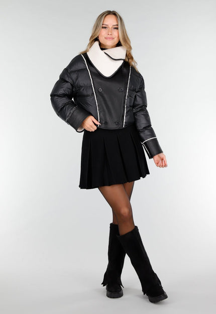 NEW121125 Zwarte Pufferjas met Sherpa Kraag