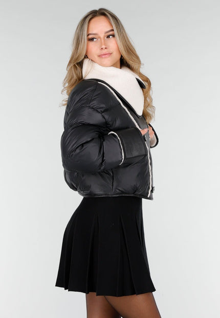 NEW121125 Zwarte Pufferjas met Sherpa Kraag