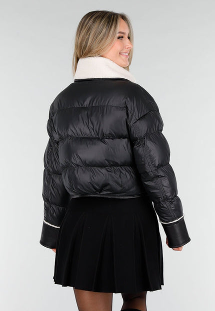 NEW121125 Zwarte Pufferjas met Sherpa Kraag