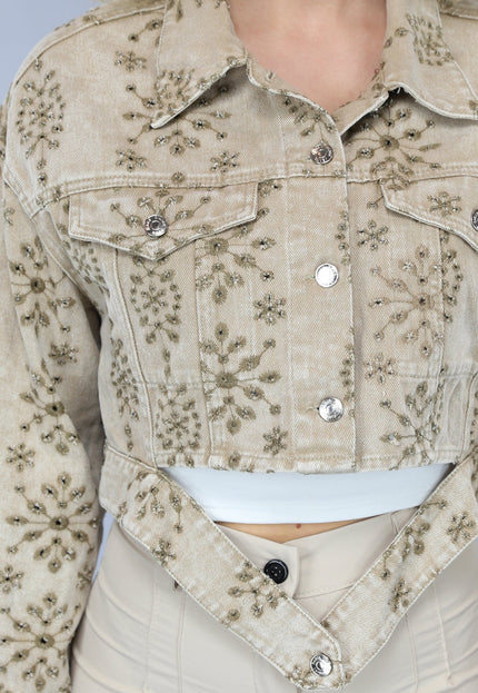 OP=OP.50.NL Beige Jasje met Geborduurde Print