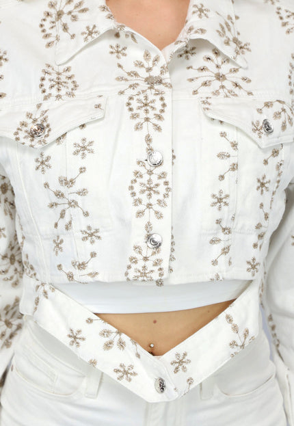 OP=OP.05.S Ecru Jasje met Geborduurde Print