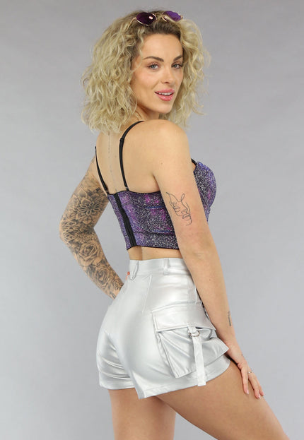 OP=OP.AV.12 Paarse Holografische Glitter Bustier