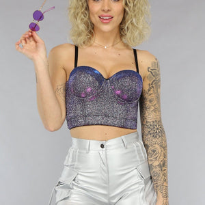 OP=OP.AV.12 Paarse Holografische Glitter Bustier