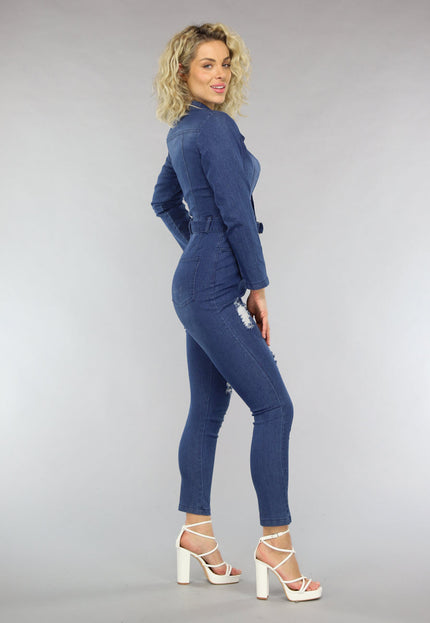 NEW1303 Retro Look Donkerblauwe Jumpsuit met Tailleband