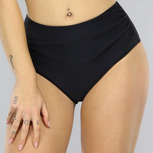 NEW1303 Zwart Geplooid High Waist Bikinibroekje