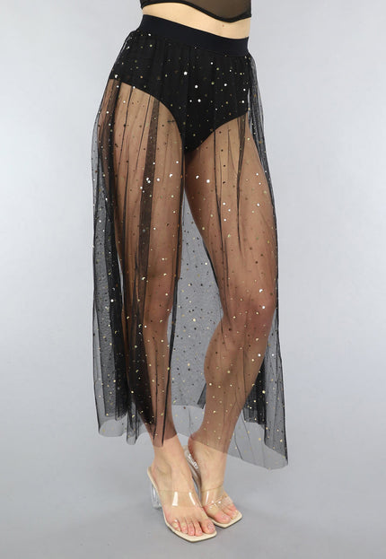 NEW1303 Zwarte Lange Festival Rok met Ingewerkt Broekje