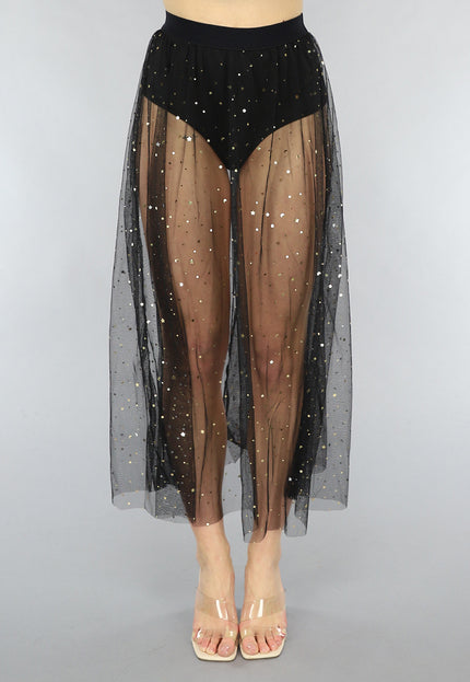 NEW1303 Zwarte Lange Festival Rok met Ingewerkt Broekje