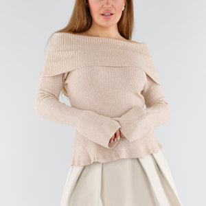 NEW130825 Beige Off Shoulder Trui