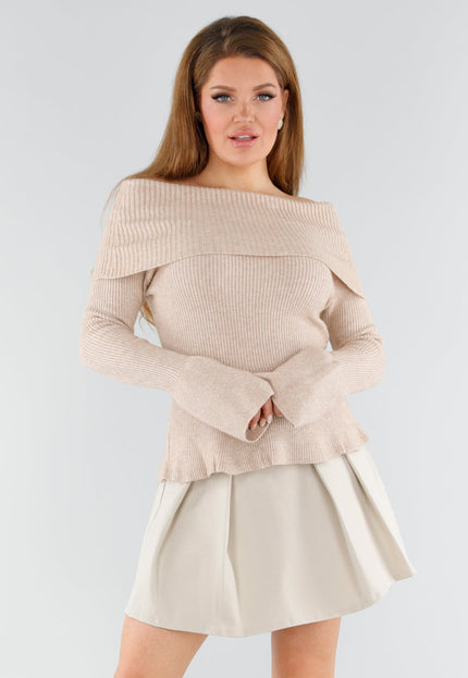 NEW130825 Beige Off Shoulder Trui