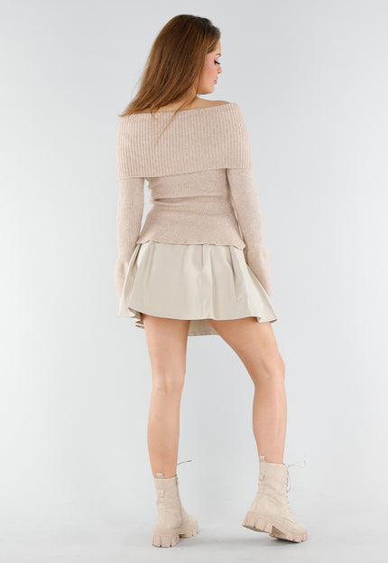 NEW130825 Beige Off Shoulder Trui