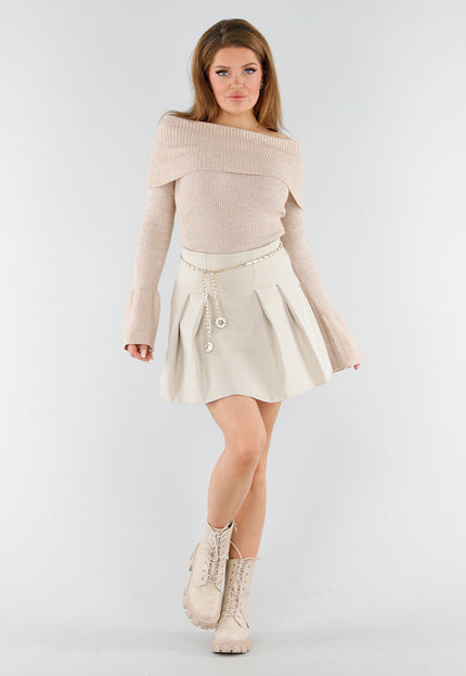 NEW130825 Beige Off Shoulder Trui