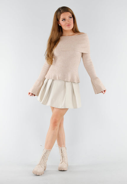 NEW130825 Beige Off Shoulder Trui