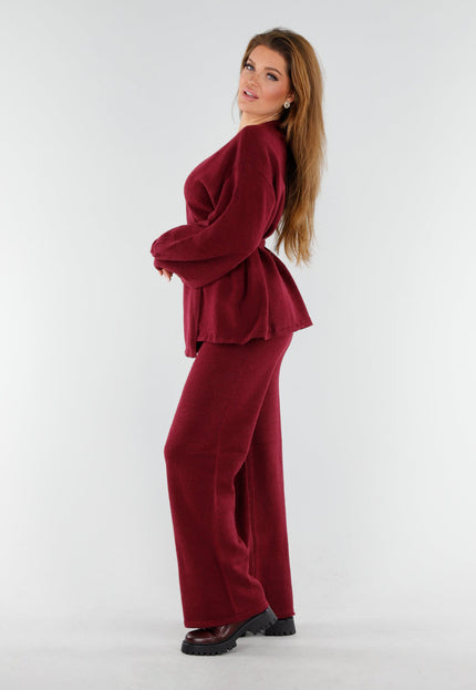 NEW130825 Bordeaux Gebreide Set Wijde Broek