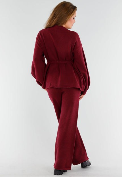 NEW130825 Bordeaux Gebreide Set Wijde Broek
