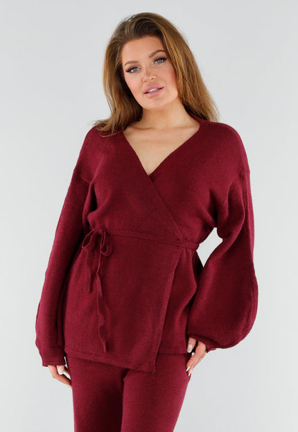 NEW130825 Bordeaux Gebreide Set Wijde Broek