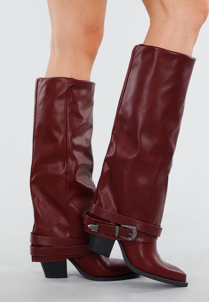 NEW130825 Bordeaux Kniehoge Laarzen Gesp