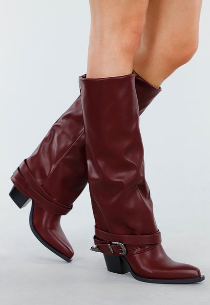 NEW130825 Bordeaux Kniehoge Laarzen Gesp