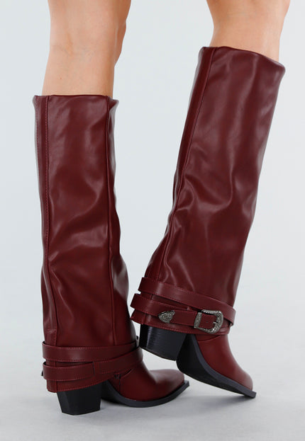 NEW130825 Bordeaux Kniehoge Laarzen Gesp