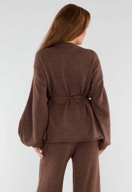 NEW130825 Bruine Gebreide Set Wijde Broek