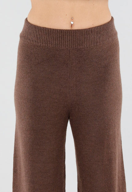 NEW130825 Bruine Gebreide Set Wijde Broek