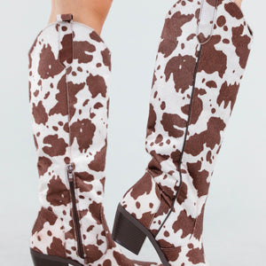 NEW130825 Cowboylaarzen Koeienprint Bruin-Wit