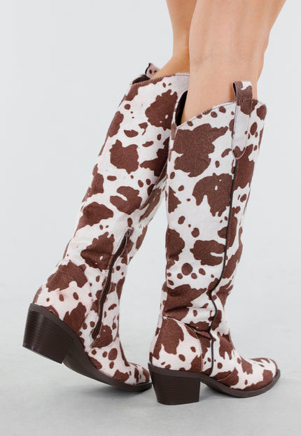 NEW130825 Cowboylaarzen Koeienprint Bruin-Wit