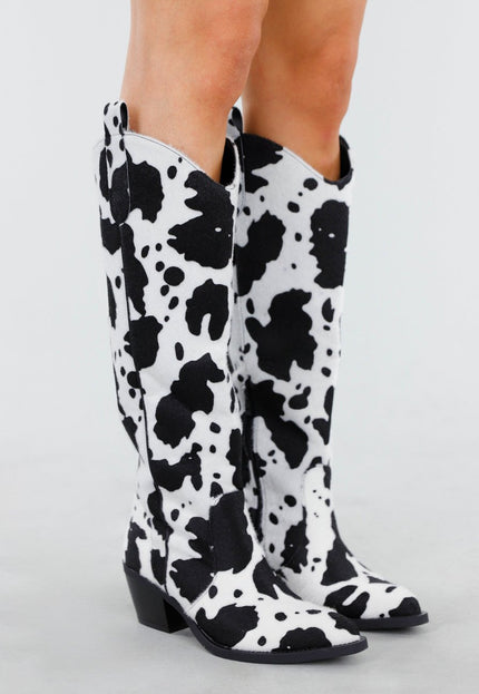 NEW130825 Cowboylaarzen Koeienprint Zwart-Wit