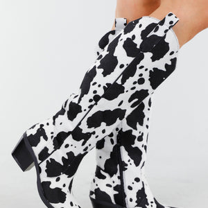 NEW130825 Cowboylaarzen Koeienprint Zwart-Wit
