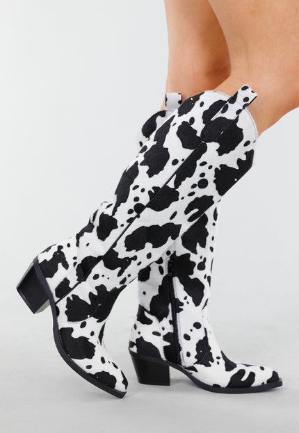 NEW130825 Cowboylaarzen Koeienprint Zwart-Wit