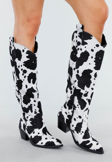 NEW130825 Cowboylaarzen Koeienprint Zwart-Wit