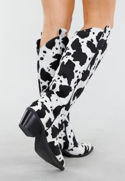 NEW130825 Cowboylaarzen Koeienprint Zwart-Wit