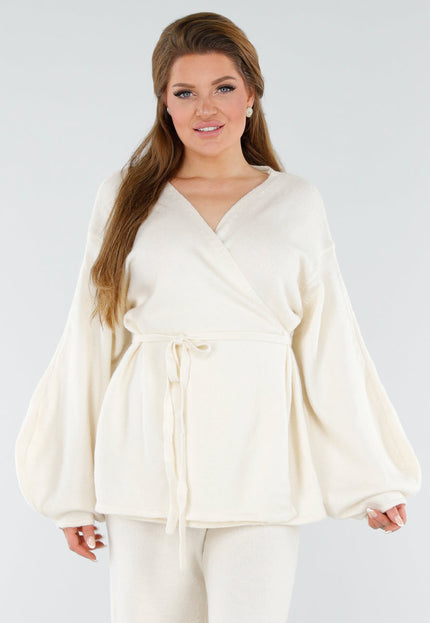 NEW130825 Crème Gebreide Set Wijde Broek