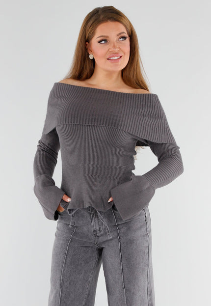 NEW130825 Grijze Off Shoulder Trui