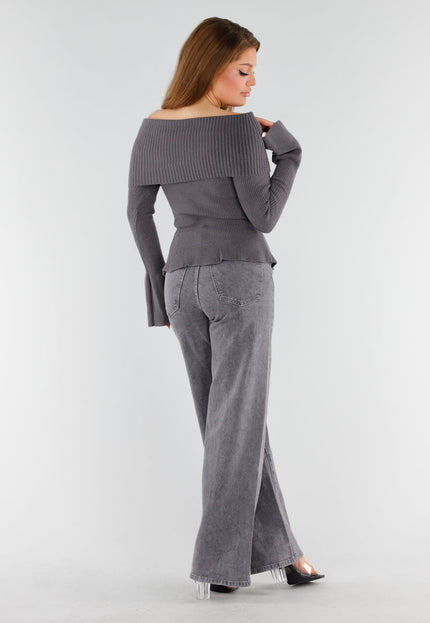 NEW130825 Grijze Off Shoulder Trui