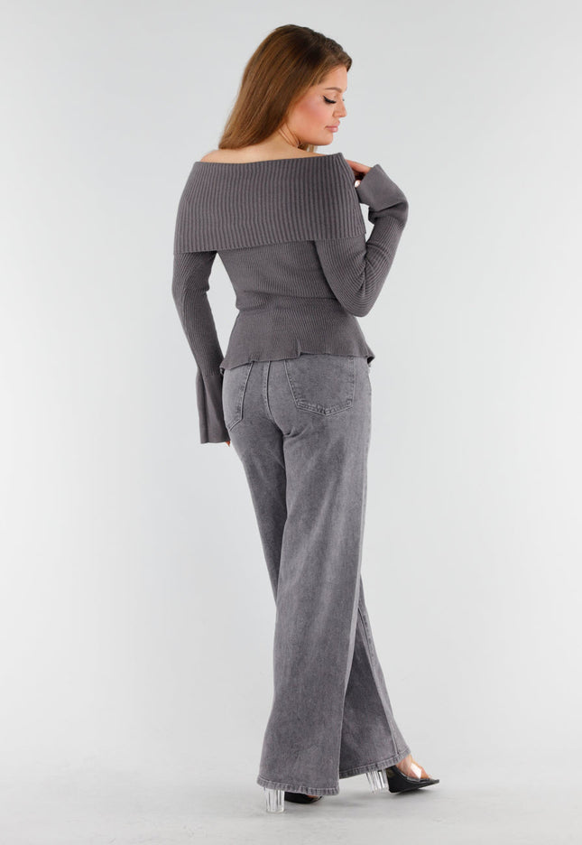 NEW130825 Grijze Off Shoulder Trui