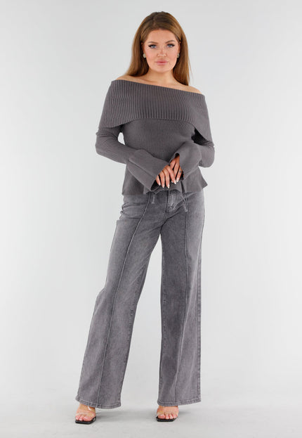 NEW130825 Grijze Off Shoulder Trui