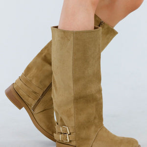 OP=OP.42.NL Khaki Hoge Laarzen met Gespdetail